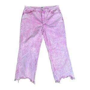 We The Free Free People Maggie Pink Acid Wash Cropped Destroyed Hem Jeans